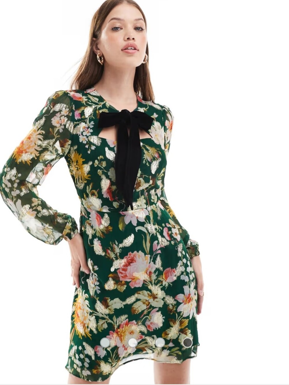 Hope & Ivy Green Floral Velvet Bow Mini Dress Size 6